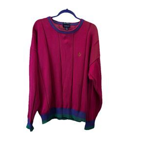 GANT Hand Framed Mens Cable Knit Pink Purple Sweater Preppy VTG Size XL